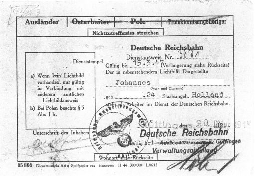 Reichsbahnausweis eines holländischen Zivilarbeiters