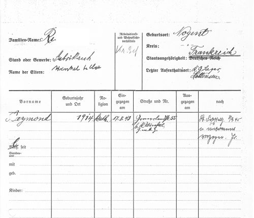 Einwohnermeldekarte eines ehemaligen franz&oum;sischen Kriegsgefangenen